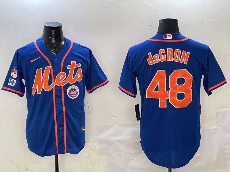 Men New York Mets 48 Degrom Blue Game 2025 Nike MLB Jersey style 4